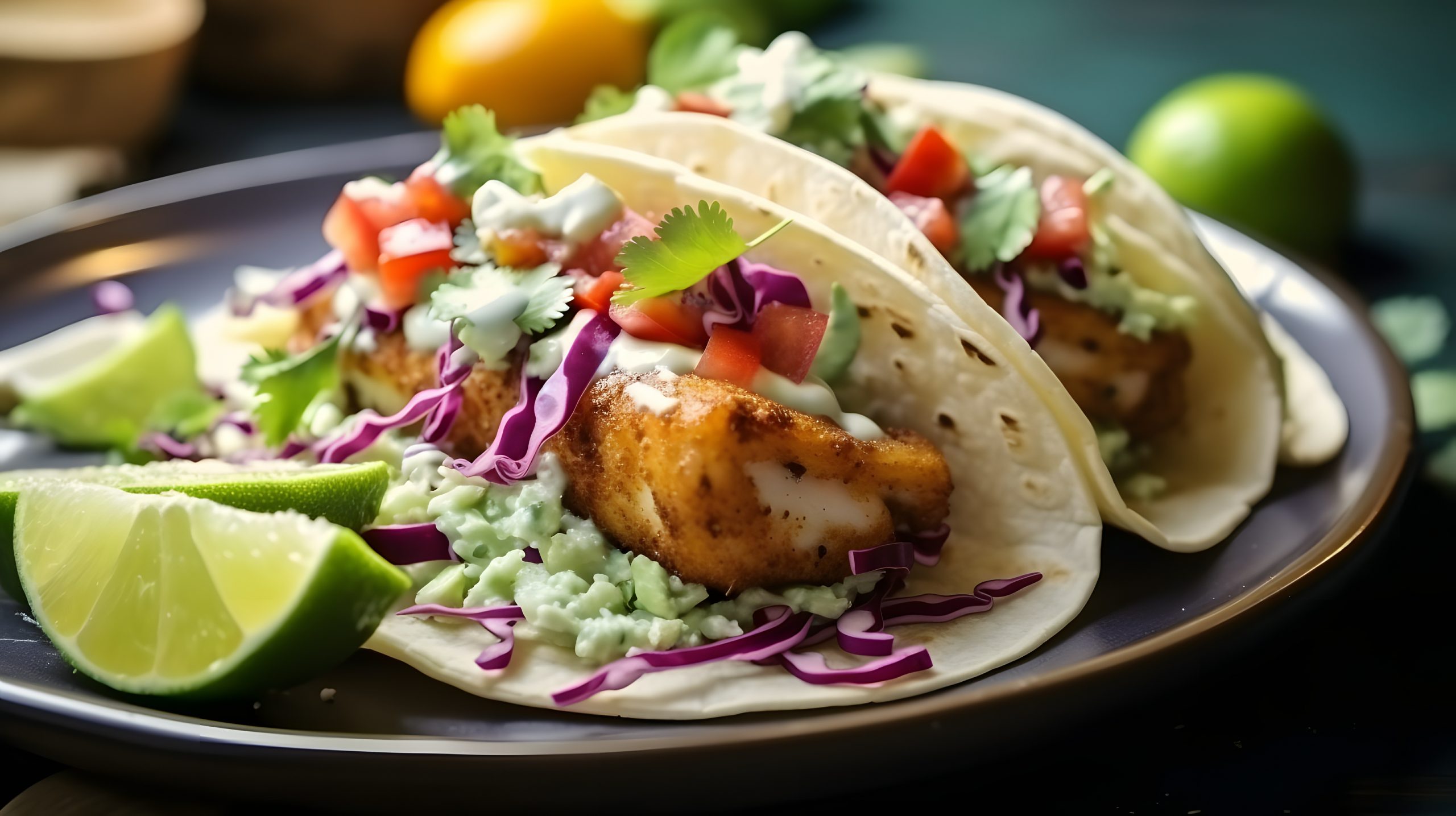 vegan-restaurant-11 fresh fish tacos with lime crema sauce.